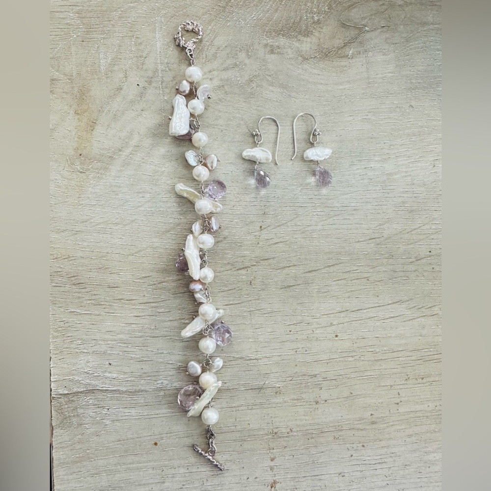 Karen Chen Pearl + Amethyst Bracelet & Earring Set - Picture 3 of 5